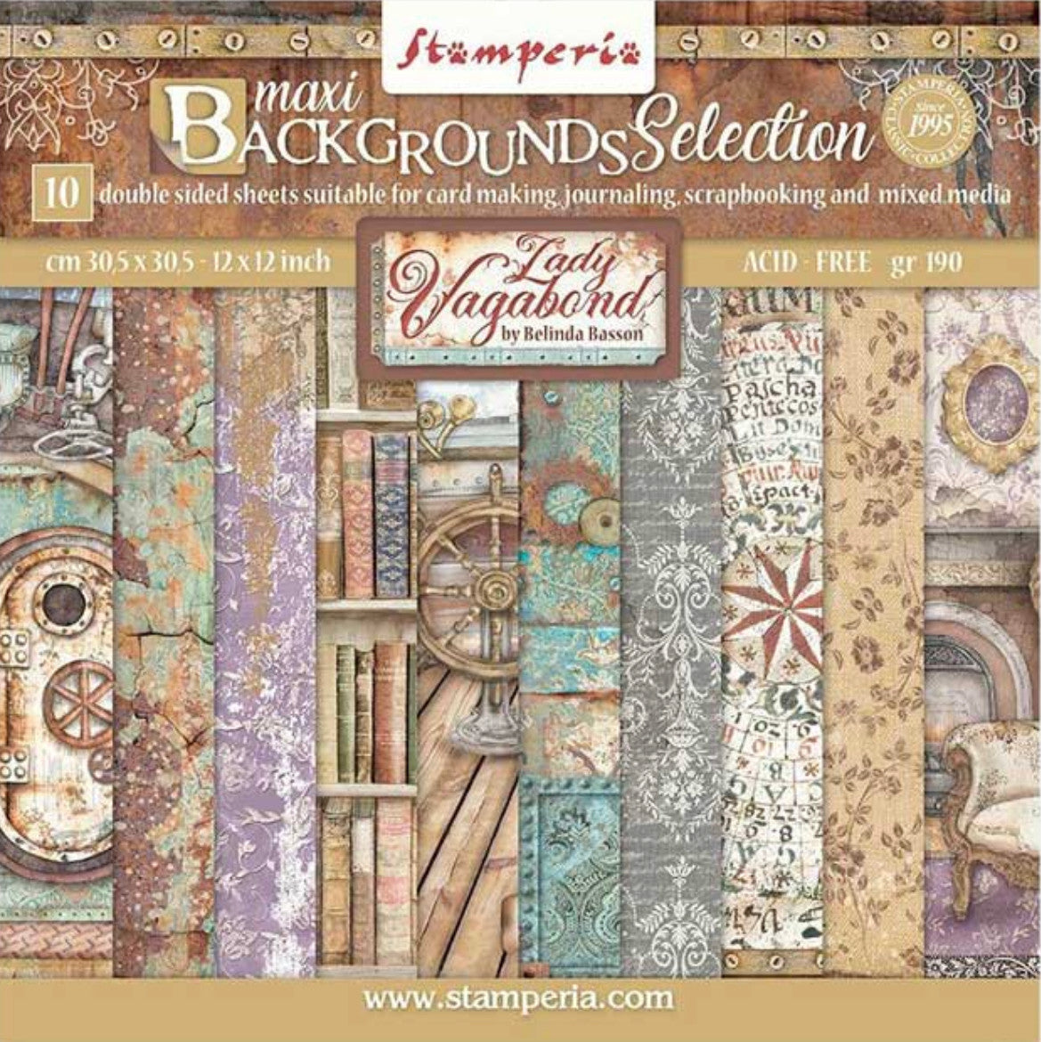 Stamperia Lady Vagabond 12 x 12 achtergronden selectie papierblok